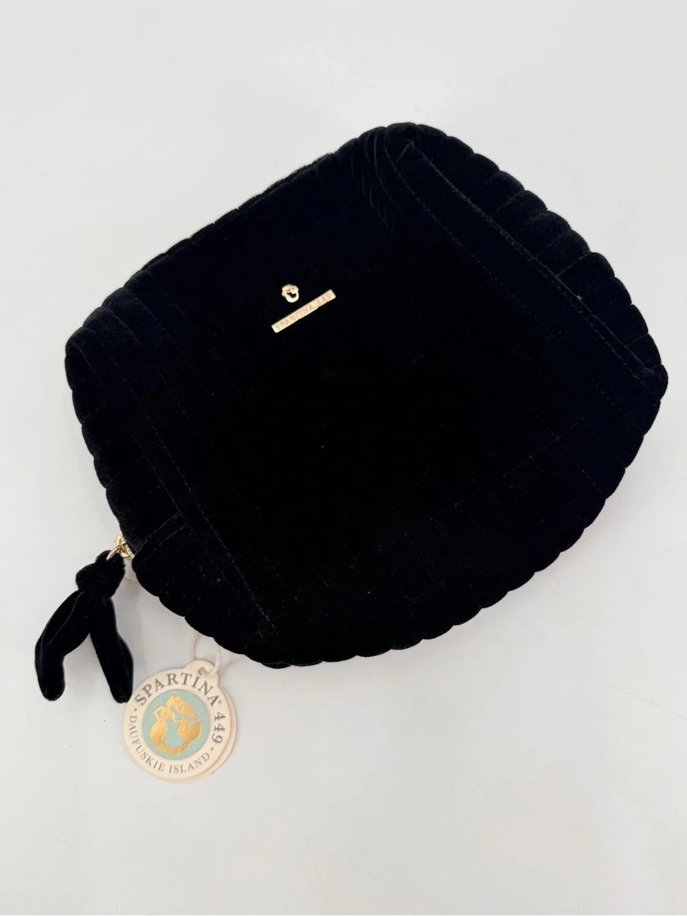 Spartina 448 Velvet Quilted Cosmetic Bag Black NEW